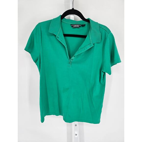 Lands End Womens Sz L (14/16) Short Sleeve Polo Shirt Solid Green - Picture 1 of 4
